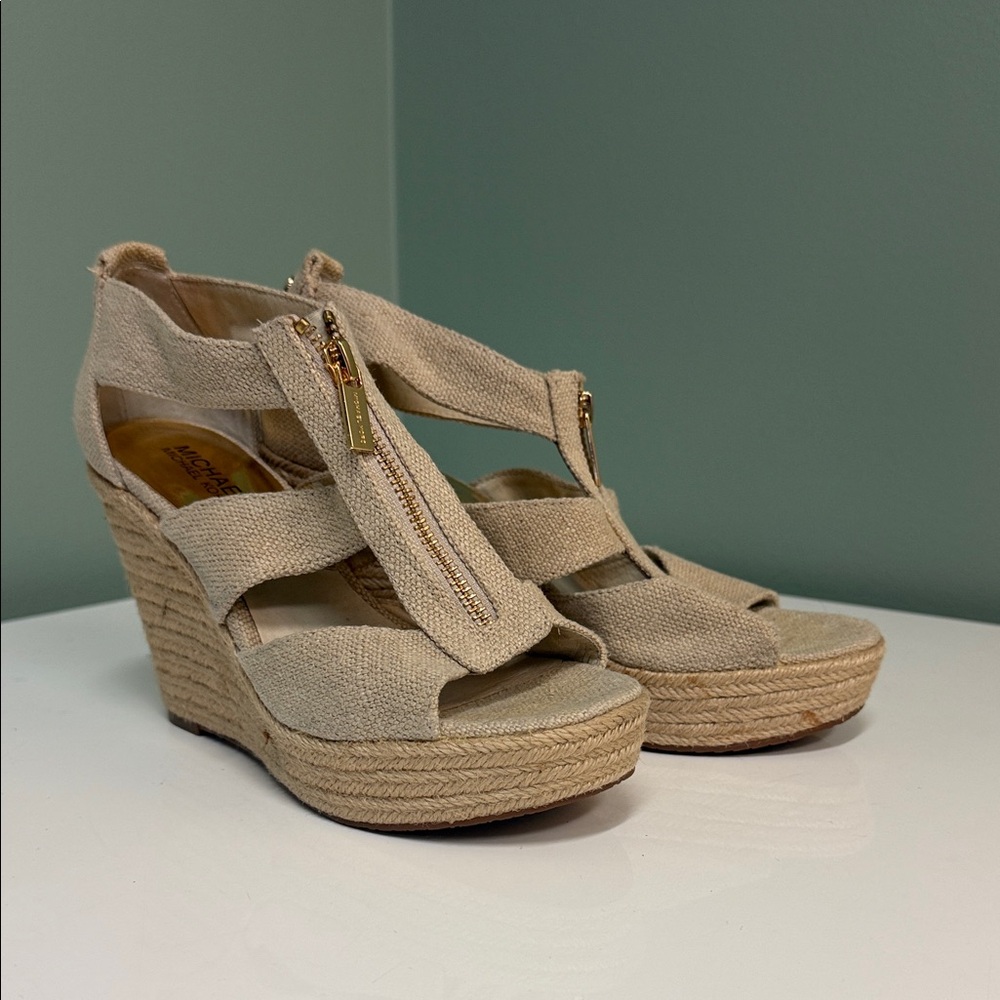 Michael Kors Beige Wedges with Gold Accent